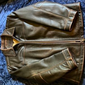 Brown distressed cowhide leather jacket by Sonoma